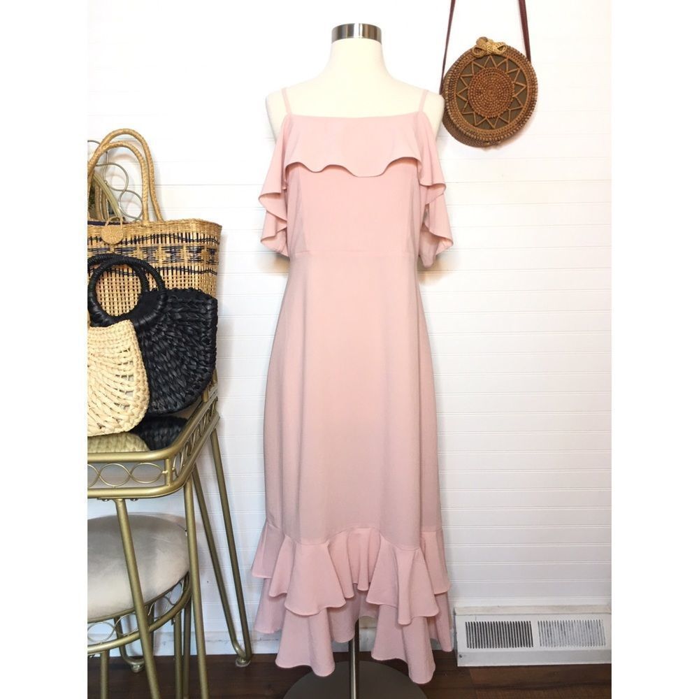 Sugar + Lips Blush Light Pink Ruffle Midi Dress NWT Size Medium